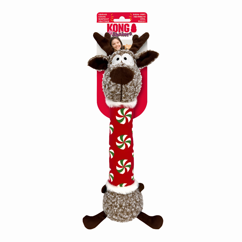 KONG Holiday Shakers Luvs Reindeer 2024 | Extra Long Christmas Squeaky Dog Toy