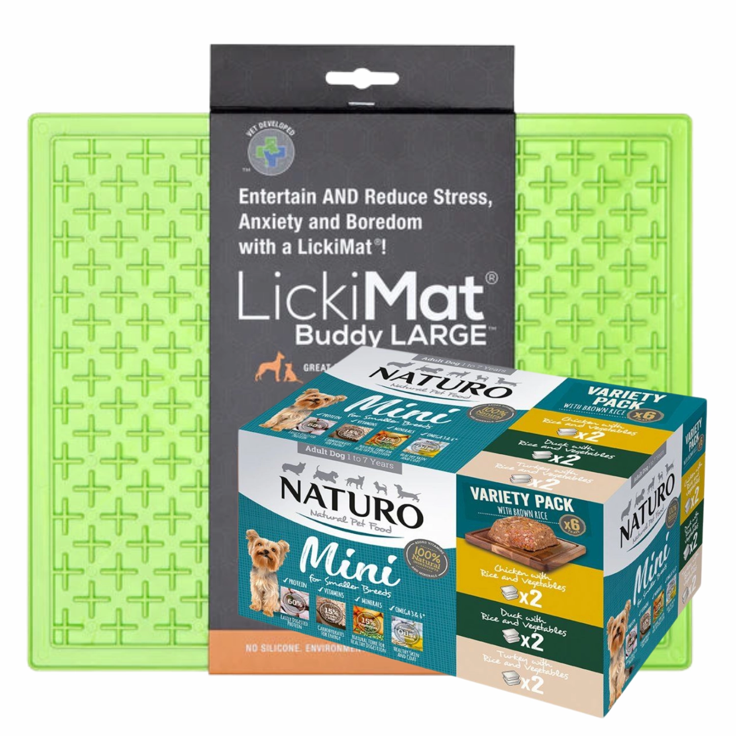 LickiMat Classic Large Buddy & Naturo Mini Wet Dog Food Trays (6 x 150g)